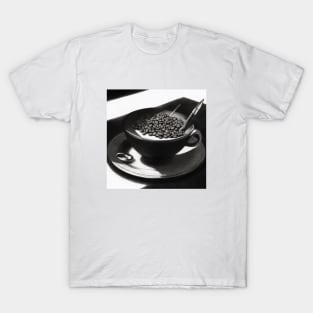 Coffee Vintage Monochrome Pointillism Cup Beans T-Shirt